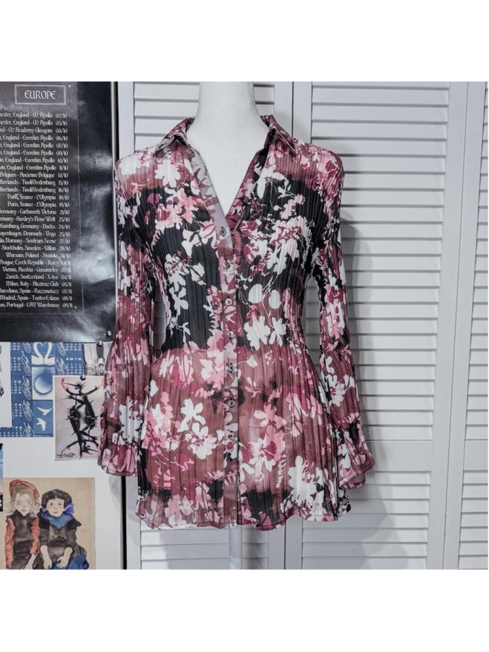 Pleated floral blouse